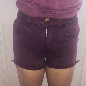 AE High Rise Shortie Super Stretch Burgundy Shorts